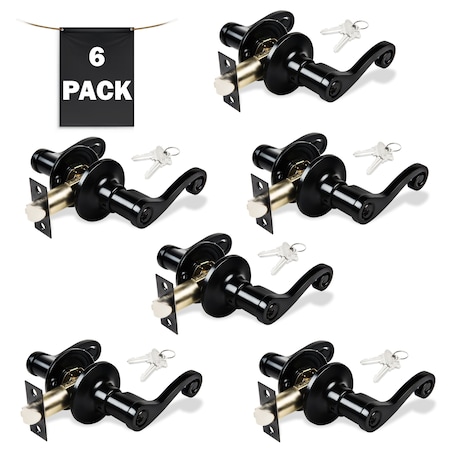 Premier Lock Decorative Entry Door Lever Lock Set Set of 6, Keyed Alike, Matte Black, 6PK LEV13X-6